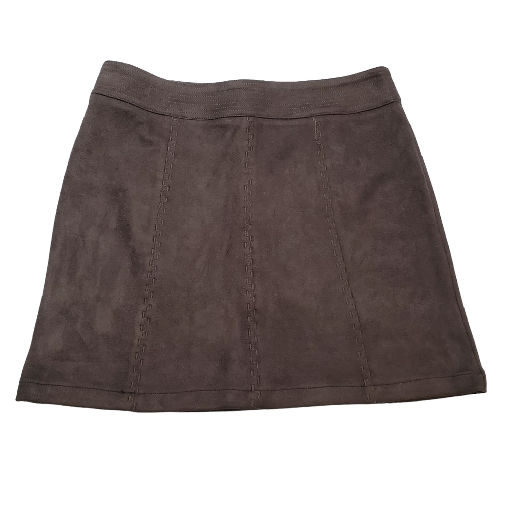 Love Riche Mini Skirt Womens Small Charcoal Brown Microsuede Western Embroidery